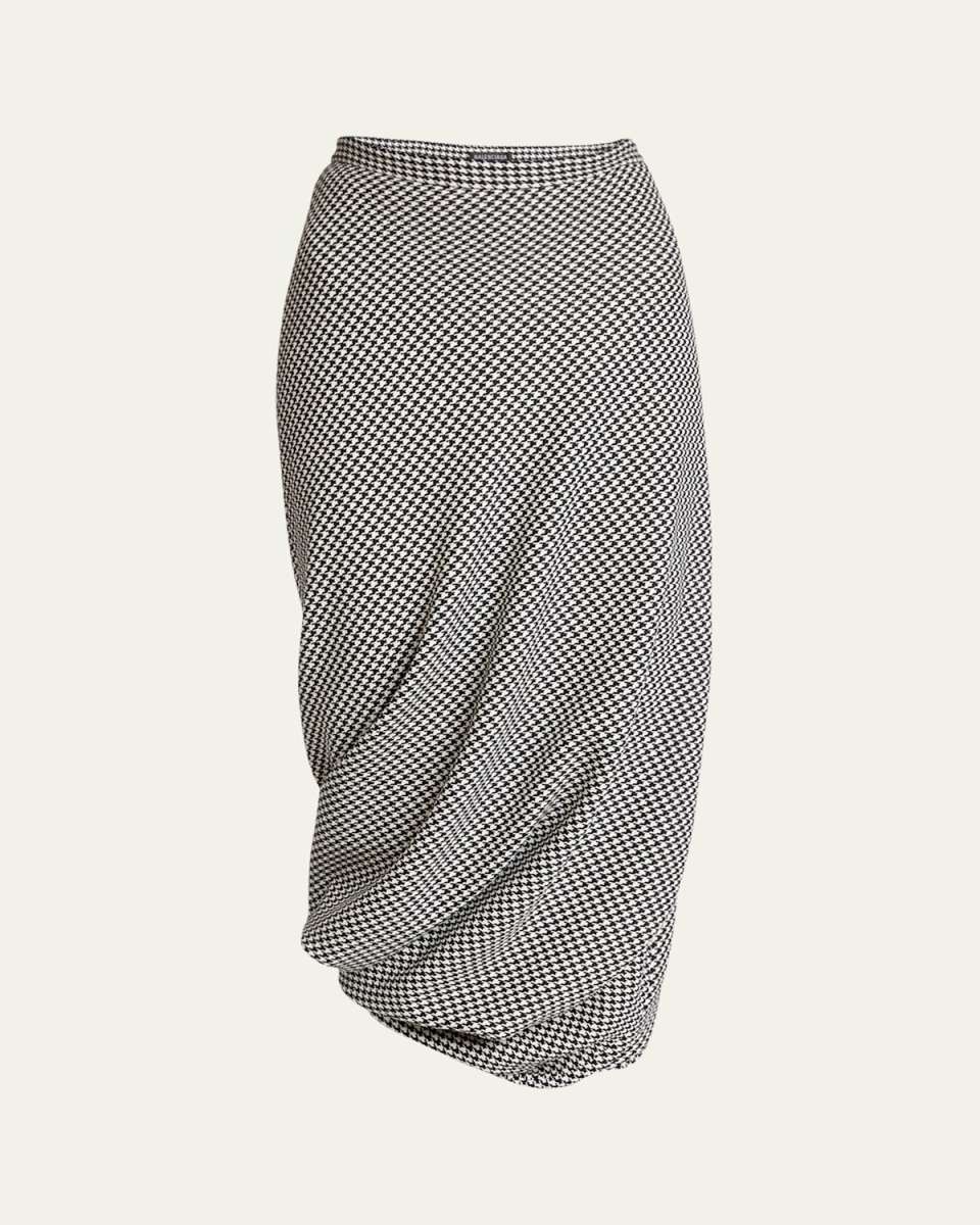 Houndstooth Twisted Tailored Wool Skirt